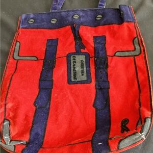 Roberta di Camerino Vibrant Red and Blue Velvet Trompe L’oeil Tote Bag Design